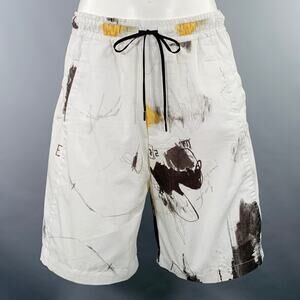 ISABEL BENENATO SS21 Size 32 White Black Scribble Cotton Blend Shorts